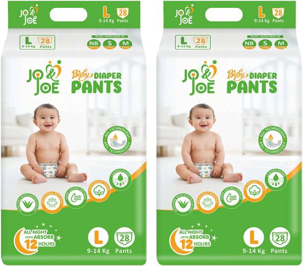 Jo & Joe Baby Diaper Pants, 12hrs Absorption, ADL Technology, Large (9-14kg), Pack of 2 - L