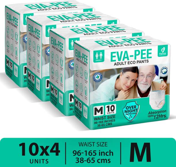 EVA-PEE Adult Eco Pull-Up Pants, 12hrs Absorption | Waist Size (24-45inch) | Pack of 4 Pant Diapers - M