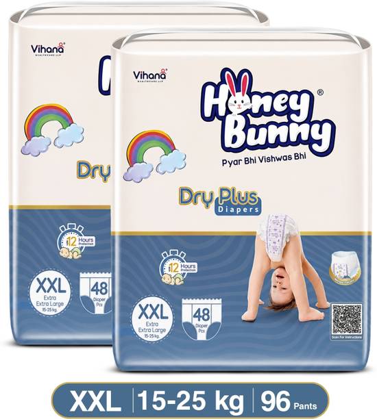 HONEY BUNNY DryPlus Baby Diaper Pant | 360 Cottony Soft Flexible Waistband & Dermat Tested Pant Diapers - XXL