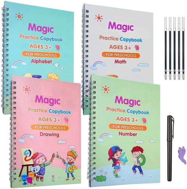 Magic Practice Copybook, Number Tracing Book For Preschoolers With Pen, Magic Calligraphy Copybook Set Practical Reusable Writing Tool Simple Hand Lettering (4 BOOKS WITH 5 REFILLSS) Pop-Up – 1 January 2000
