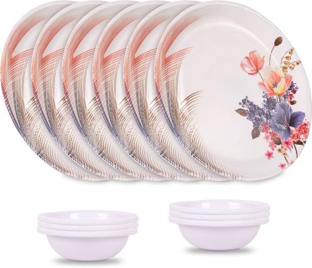होम-प्रो Melamine Boss 302, 6 Full Plates & 6 Bowl Set 12 का पैक डिनर सेट