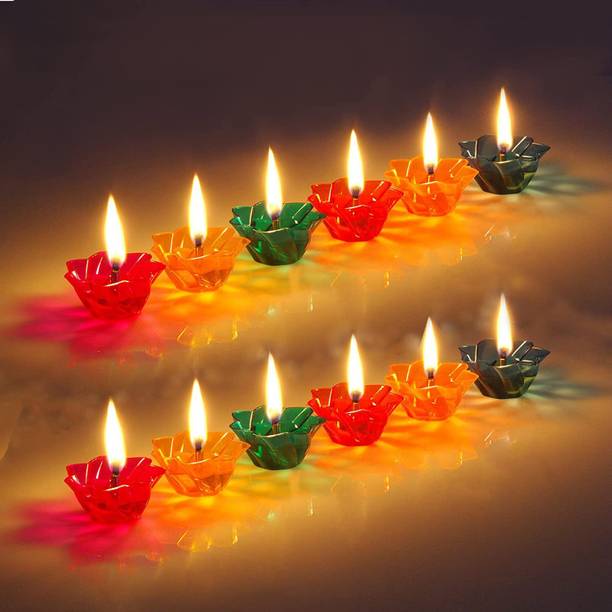 Onlinch 3D Shadow Reflection Floating Plastic Lamp | Decorative Diwali Diya Candle_pd73 Plastic (Pack of 12) Table Diya Set