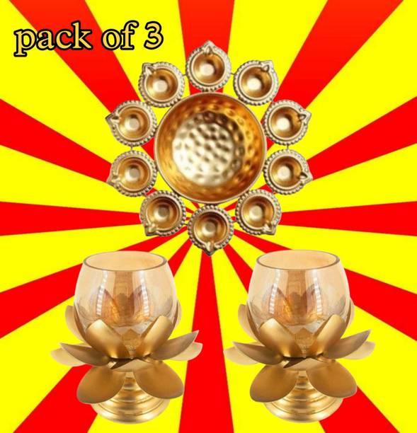 ISHA TOUCH METAL KING Iron (Pack of 3) Table Diya