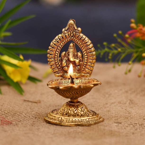 Solino Metal Ganesha Diya Oil Lamp Hand Craved Diya Aluminium Table Diya