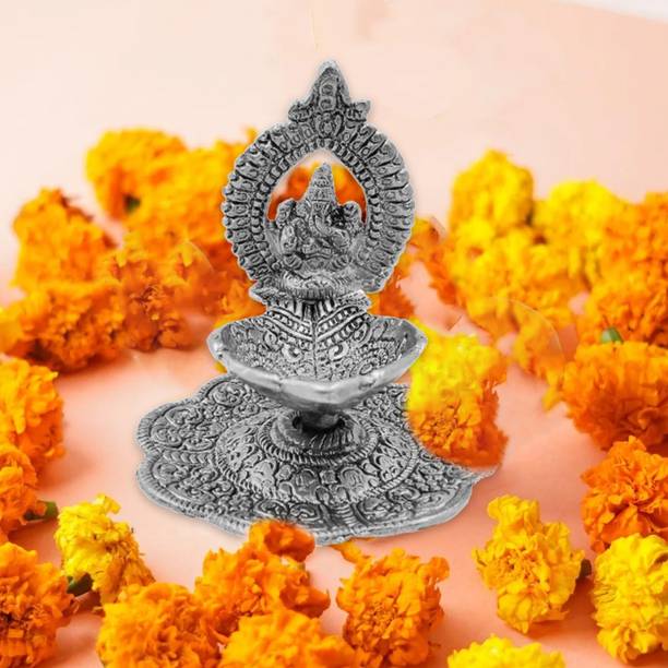 NM CREATION Ganesha Diya Hand for Home and Office Temple Table Diya Oil Diwali Pooja Silver Plated Table Diya