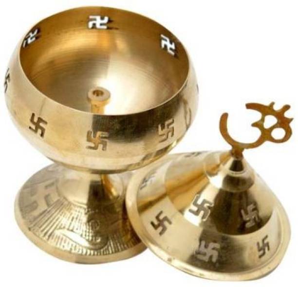 Navpatram Divine Akhand Jyoti Deepak/Om Swastik Diya Brass Table Diya