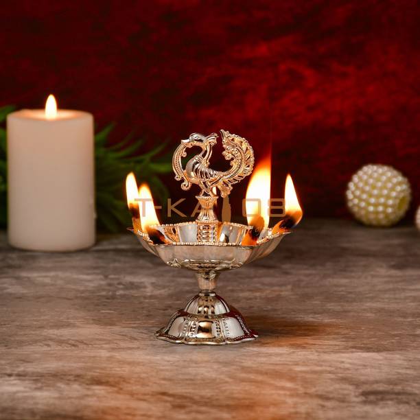 T-KA108 German silver peacock design diya with 4"stand,shiny finish Brass Table Diya Silver Table Diya
