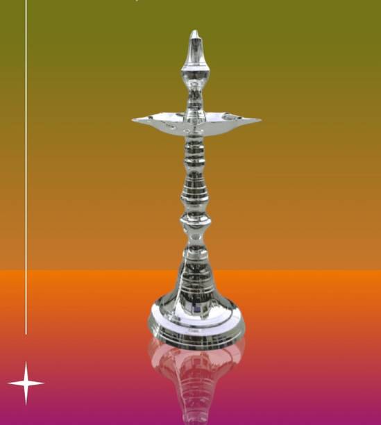 Effigy Onlinehub Silver Plated Brass Diya,Lamp,Deepam for Home,Traditional Kerala Kashi Pack 1 Brass, Silver Plated Table Diya