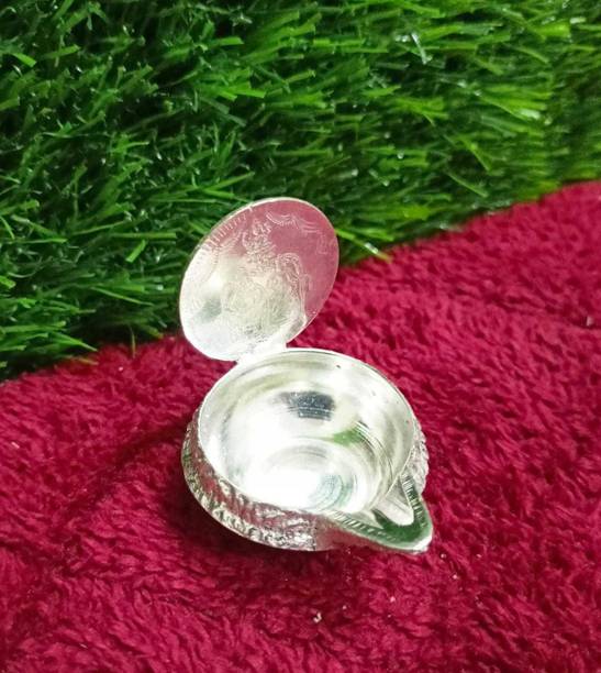 Luckypot German Silver One Coin Kubera Diya For Pooja/Size : 3 Inches Weight : 40 G| Silver Plated Table Diya