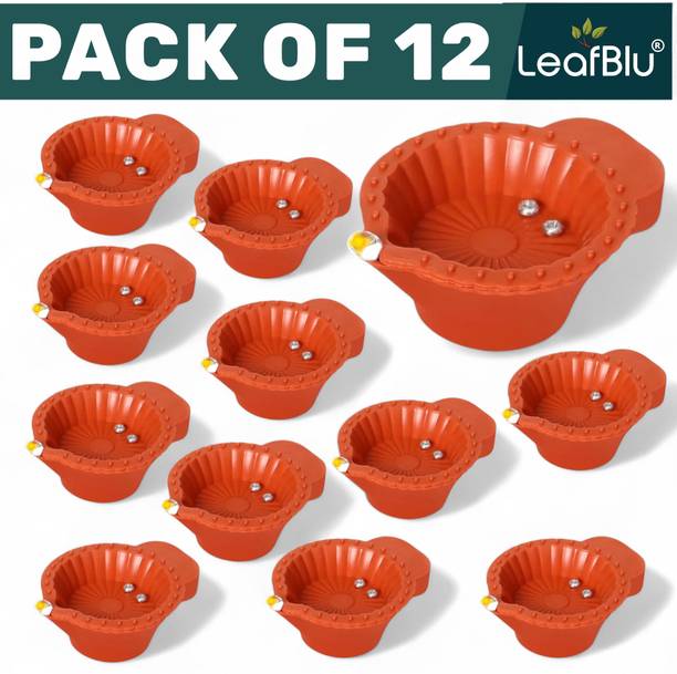 LeafBlu Water Sensor Reusable Led Diyas for Home Decor,Festivals Decoration Diwali Light Plastic (Pack of 12) Table Diya