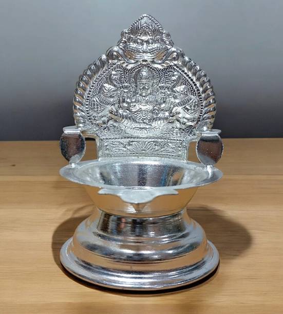 Sigaram Sigaram 5.5 Inch Kamakshi Diya For German Silver Table Diya K4551 Silver Plated Table Diya
