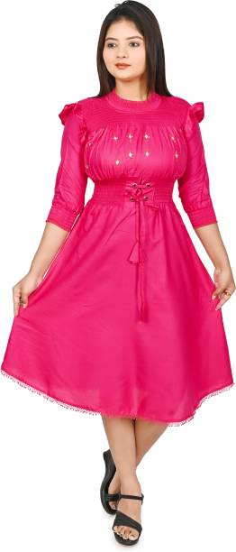 Women Empire Waist Pink Dress Price in India