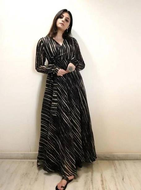 Women A-line Black, Grey Maxi/Full Length Dress