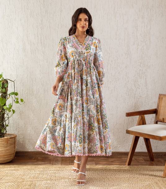 Women Fit and Flare Multicolor Maxi/Full Length Dress