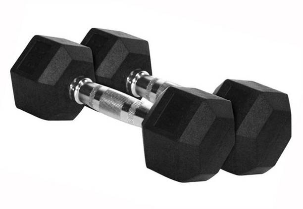 wWAR FITNESS (Pack of 2pcs * 5kg = 10kg) HEX Shape Rubber Fixed Weight Dumbbell