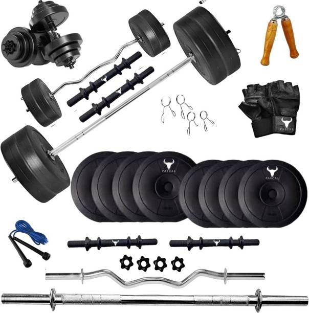 Pascal 40 KG PVC weight with dumbbell rod and bend + straight rod with accessories Adjustable Dumbbell