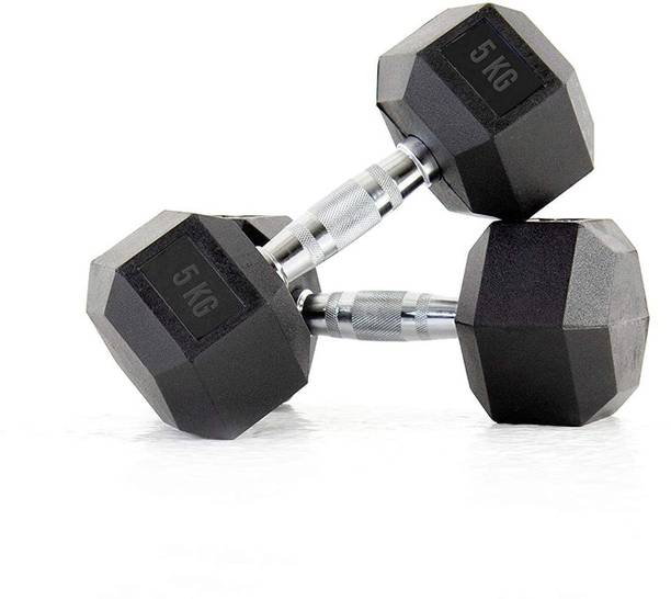 wWAR Rubber Coated Professional Hexa Dumbbells (Pack of 2) 5 kg Fixed Weight Dumbbell