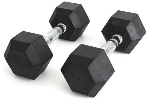 HouseOfCommon 10kg PAIR (10kg * 2pcs.= 20kg) Professional HEX Shape Premium Quality Rubber Fixed Weight Dumbbell