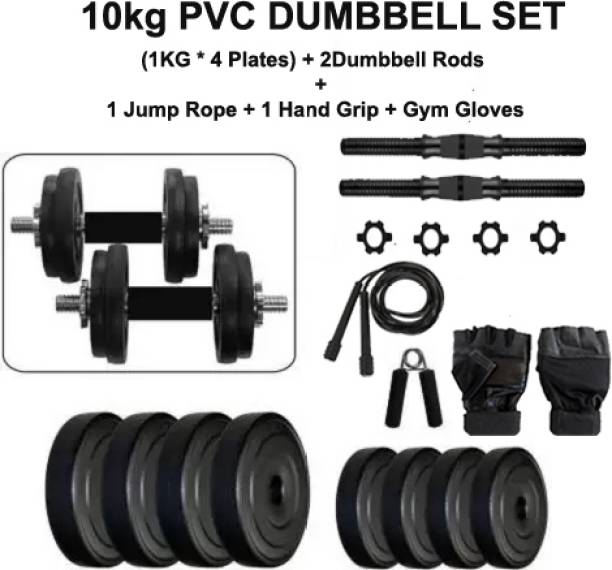 DCS Pro FITNESS 10kg (2.5kg * 4Pcs) PVC Weight Plates + 2 Rods + Fitness Accessories Adjustable Dumbbell