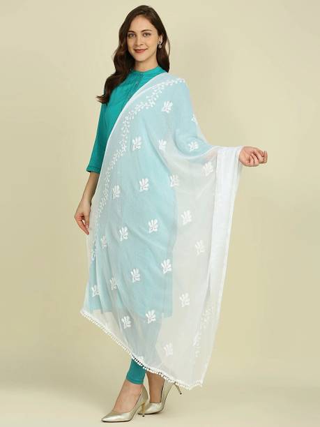 Chiffon Embroidered White Women Dupatta