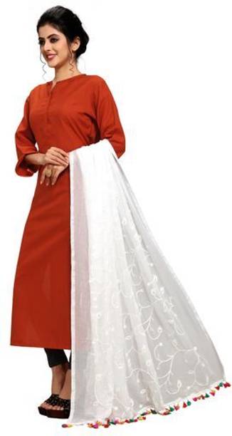 Georgette Embroidered White Women Dupatta