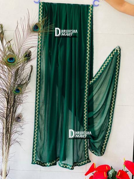 Chiffon Solid Green Women Dupatta