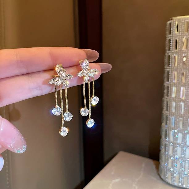 AVIRA ENTERPRISES Korean Studded Butterfly Tassel Earrings for Women & Girls Alloy Tassel Earring