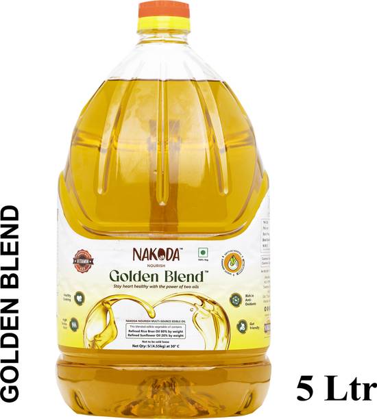 NAKODA Golden Blend Power Of Two Oils Refined Rice Bran Oil & Refined Sunflower Oil Blended Oil Can