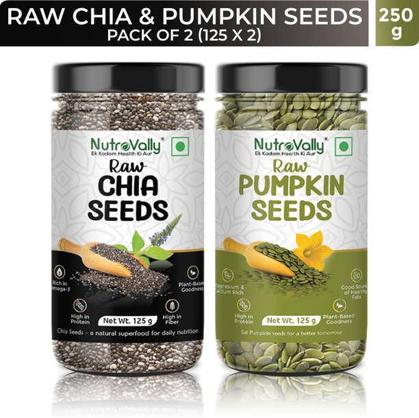 NutroVally Chia & Pumpkin Seeds Combo for Weight Loss | Rich in Omega 3, Fiber & Calcium Chia Seeds, Pumpkin Seeds