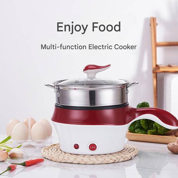 AVIRA OVERSEAS Non-Stick Electric Rice Cooker with Glass Lid Multipurpose Electric Cooking Pot Rice Cooker, Travel Cooker, Food Steamer, Egg Boiler, Slow Cooker