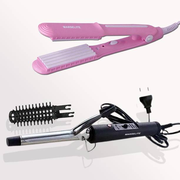 MARSELITE Hair Crimper and Curling Iron 2 in 1 Professional Styling Combo Pack for Women Electric Hair Styler