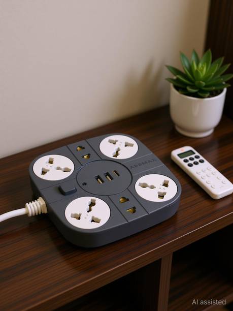 Addmax USB Extension Cord – 6 socket Outlet with 2 USB Port Multi Plug Extension Board 6 Socket Extension Boards