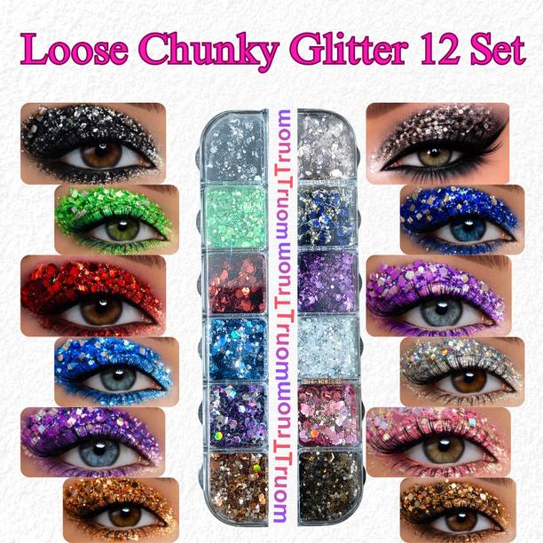 TRUOM Sparkle Chunky Glitter For Makeup 12 Grid Box for Women Perfect For Nail Art 40 g