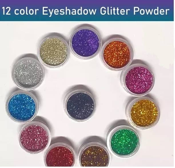 YELGO Pack of 12 Multicolor Eyeshadow Glitter Powder for eye makeup 25 ml