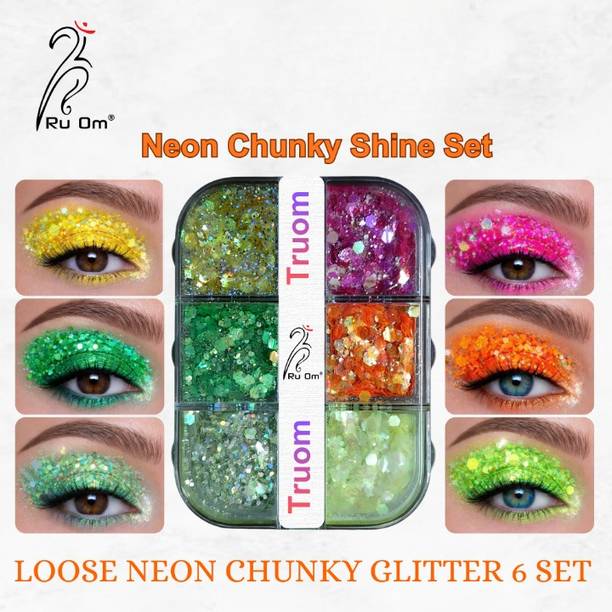 TRUOM Neon Loose Chunky Glitter For Makeup 6 Grid Box for Women Perfect For Nail Art 20 g