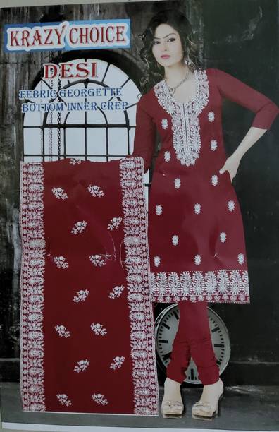 MN FASHION Georgette Embroidered Salwar Suit Material