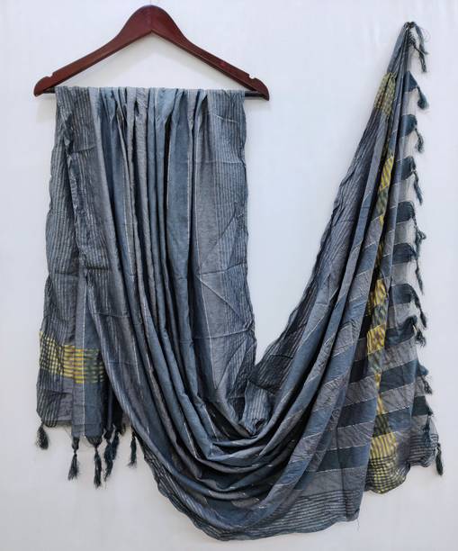 Poly Chanderi Striped Grey Women Dupatta