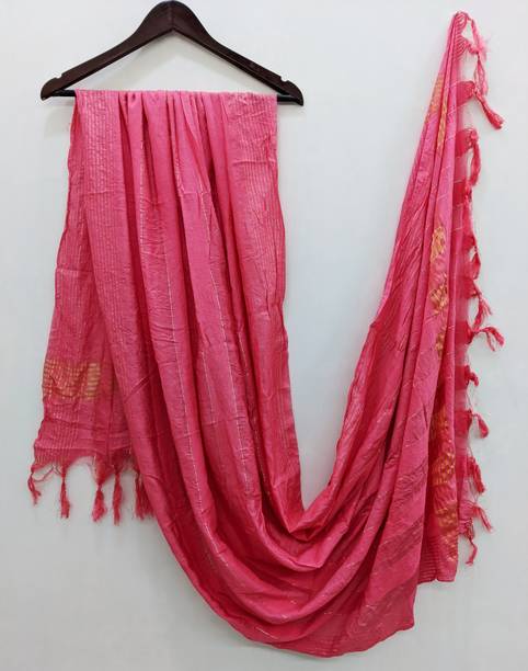 Poly Chanderi Striped Pink Women Dupatta