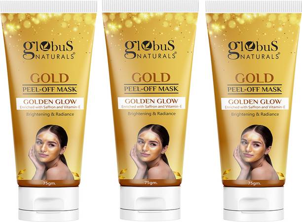 Globus Naturals Gold Peel Off Mask For Golden Glow, Enriched with Saffron & Vitamin-E, Pack of 3