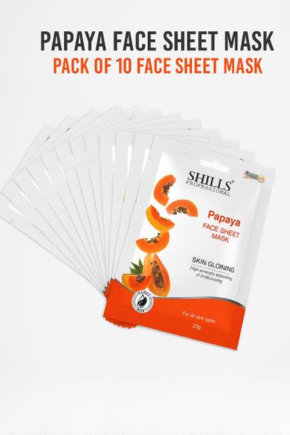 KUSIKA Papaya Face Sheet Mask Pack of 10 | Hydrating, Brightening & Glow Boosting