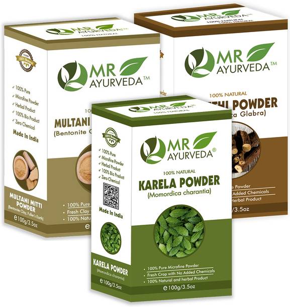 MR Ayurveda Karela Powder, Multani Mitti Powder and Mulethi Powder - Set of 3