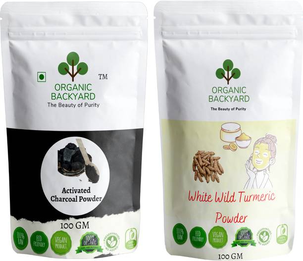 Organic Backyard 100% Natural Charcoal and White Wild Turmeric Powder Combo 100gm Each for Face