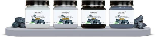 DR.RASHEL Pack of 4 Charcoal combo with Scrub, Gel, Cream, Face Pack for Pure, Fresh, Natural, Whitening.