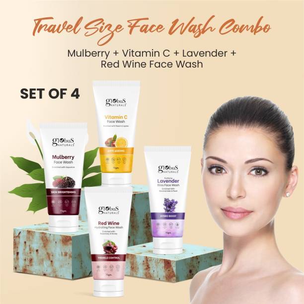 Globus Naturals Face Care Combo- Mulberry, Vitamin C, Lavender, Red Wine Face Wash