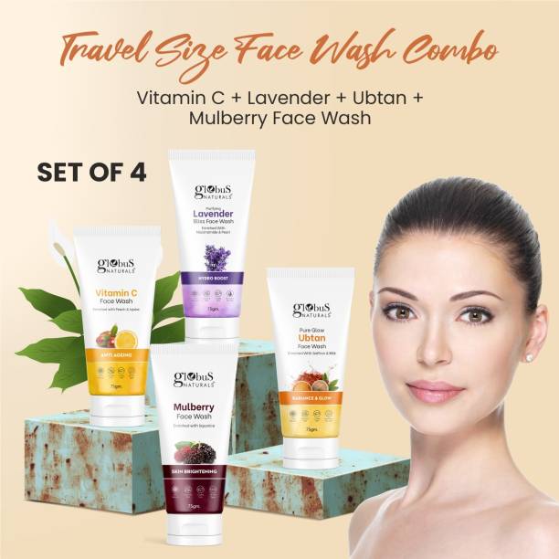 Globus Naturals Face Care Combo -Vitamin C, Lavender, Ubtan, Mulberry,  Face Wash