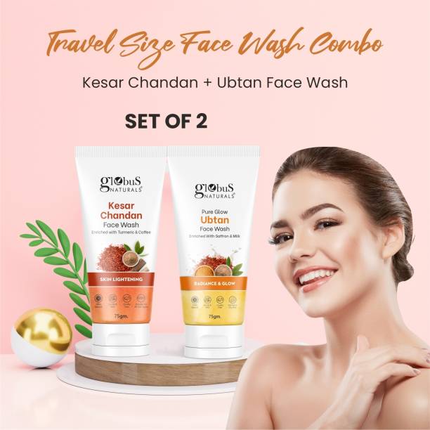Globus Naturals Face Care Combo -Skin Lightening Kesar Chandan , Radiance & Glow Ubtan Face Wash