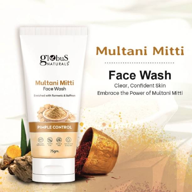 Globus Naturals Multani Mitti Enriched With Turmeric & Saffron, For Pimple Control Face Wash