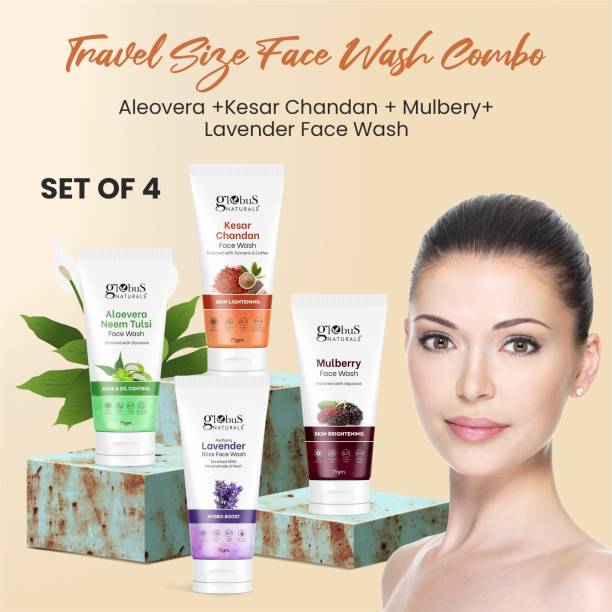 Globus Naturals Face Care Combo- Aloe Vera ,Kesar Chandan , Mulberry, Lavender Face Wash