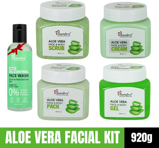 Sundra Secret Herbal Aloe Vera Facial Kit Comb 920g (Massage Cream, Scrub, Face Pack & Gel) (4X230g)