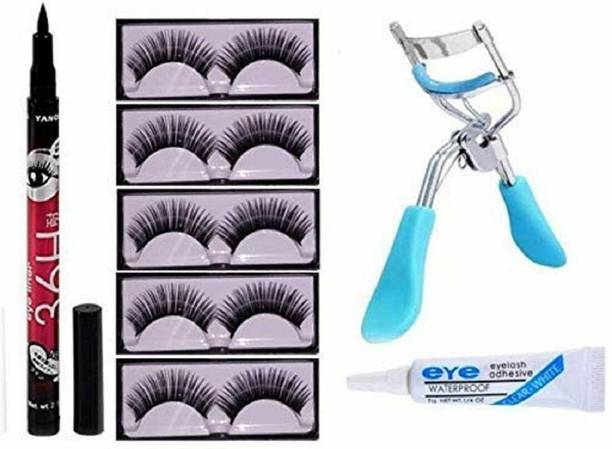 D-Top 5PCS Eyelashes, Eyelash Glue and Eyelash Curler With 36Hrs Waterproof Eyeliner